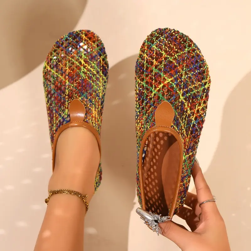 Women's Fashion Flat Shoes Spring New Round Head Deep Mouth Mesh Cloth Breathable Soft Sole Non-slip Single Shoes