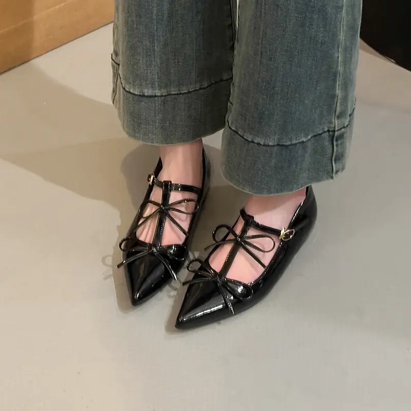 Summer New Single-shoe Women's Pointed Head Shallow Mouth Set Foot Butterfly Knot Soft Sole Non-slip Flat Shoes