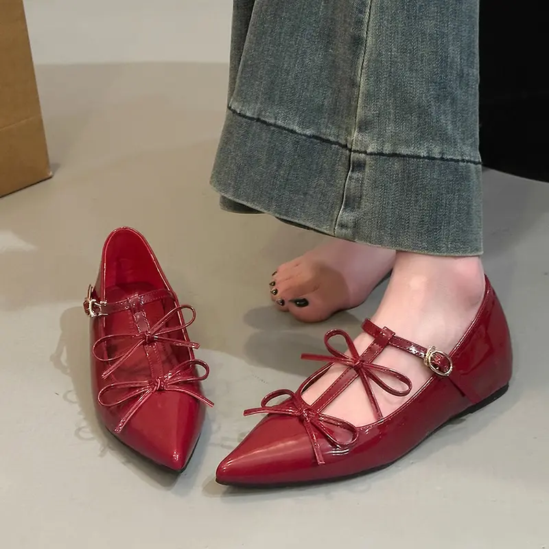 Summer New Single-shoe Women's Pointed Head Shallow Mouth Set Foot Butterfly Knot Soft Sole Non-slip Flat Shoes