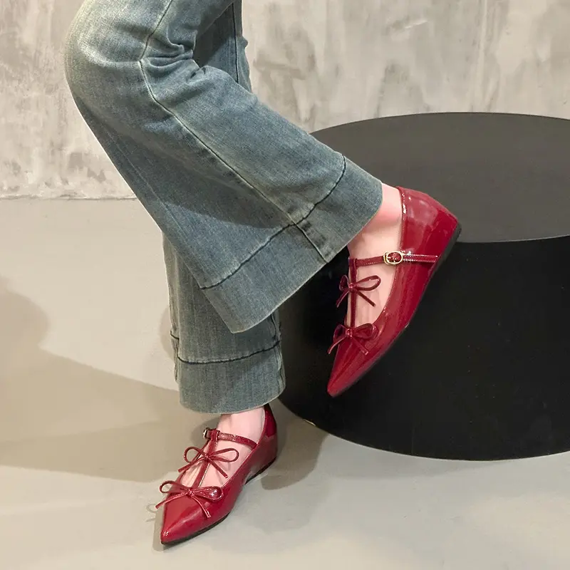 Summer New Single-shoe Women's Pointed Head Shallow Mouth Set Foot Butterfly Knot Soft Sole Non-slip Flat Shoes