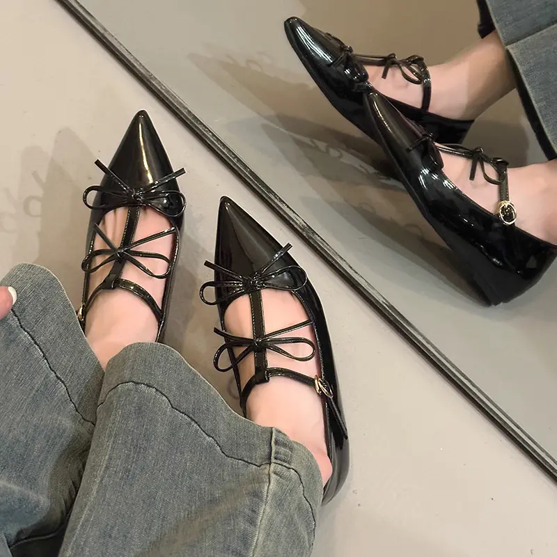 Summer New Single-shoe Women's Pointed Head Shallow Mouth Set Foot Butterfly Knot Soft Sole Non-slip Flat Shoes