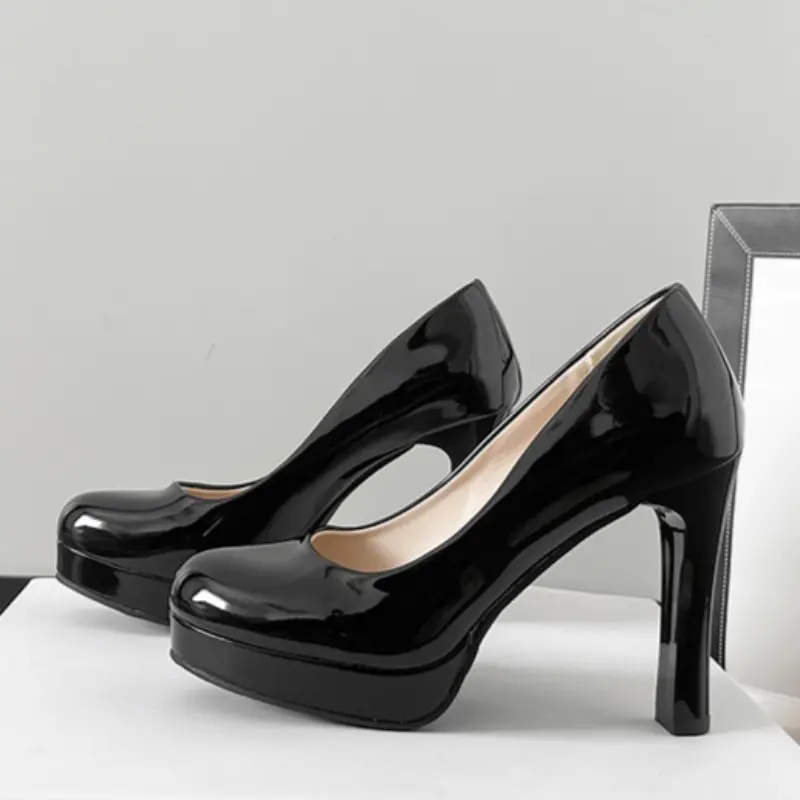 Fashion High Heels Spring New Round Head Shallow Mouth Waterproof Platform Slip-on Wear-resistant Fine Heel Shoes