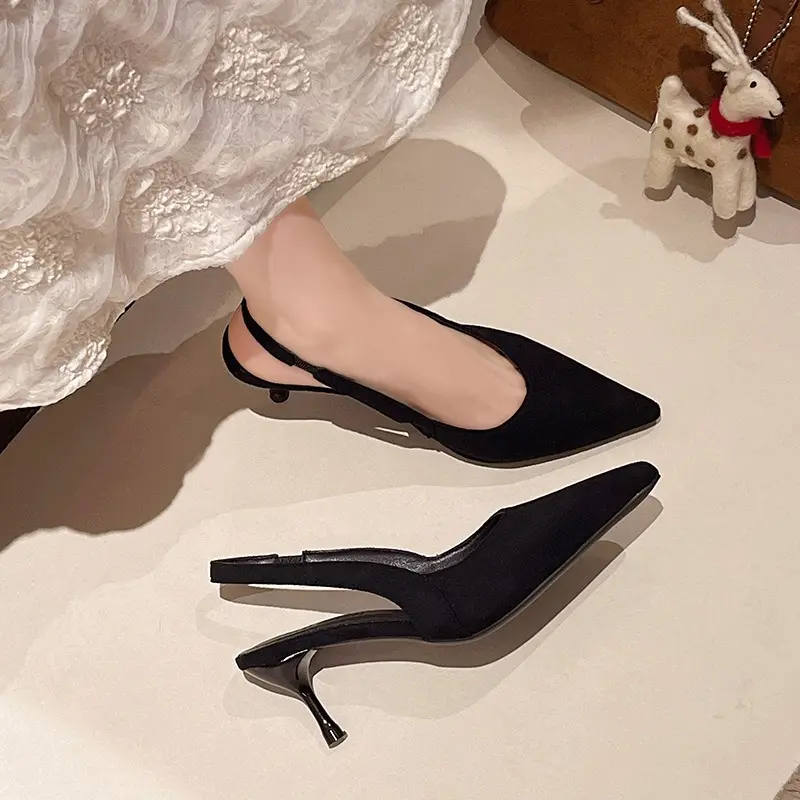 Temperament Stiletto Sandals Summer New Pointed Toe Shallow Mouth One Strap Anti-slip Wear-resistant Sandals