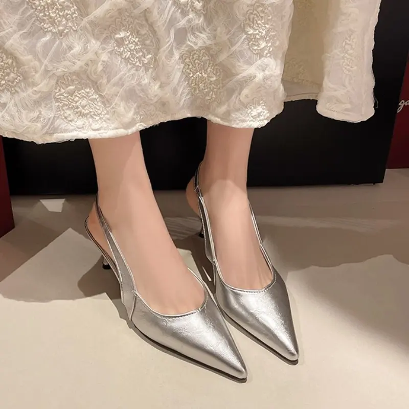 Temperament Stiletto Sandals Summer New Pointed Toe Shallow Mouth One Strap Anti-slip Wear-resistant Sandals