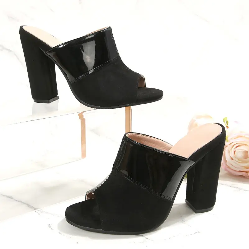 Fashion block heel sandals and slippers Women's new summer outward wear round toe open toe one-line high heels