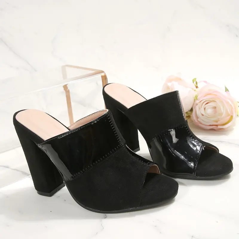 Fashion block heel sandals and slippers Women's new summer outward wear round toe open toe one-line high heels