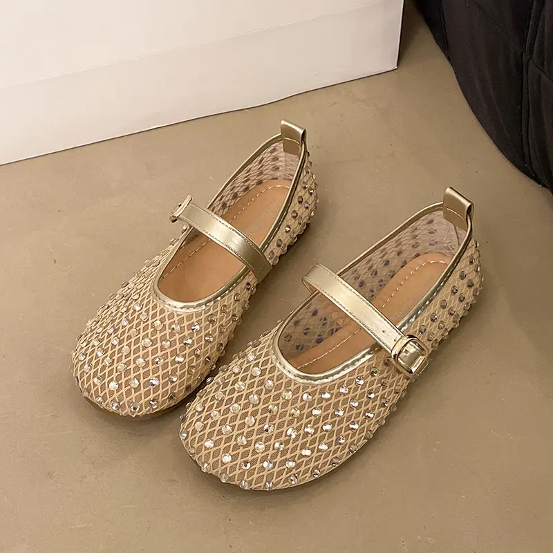 Summer Fishing Net Shoes Women's Breathable Cool Shoes New Temperament Hollow Flat Non-slip Slip-on Single Shoes