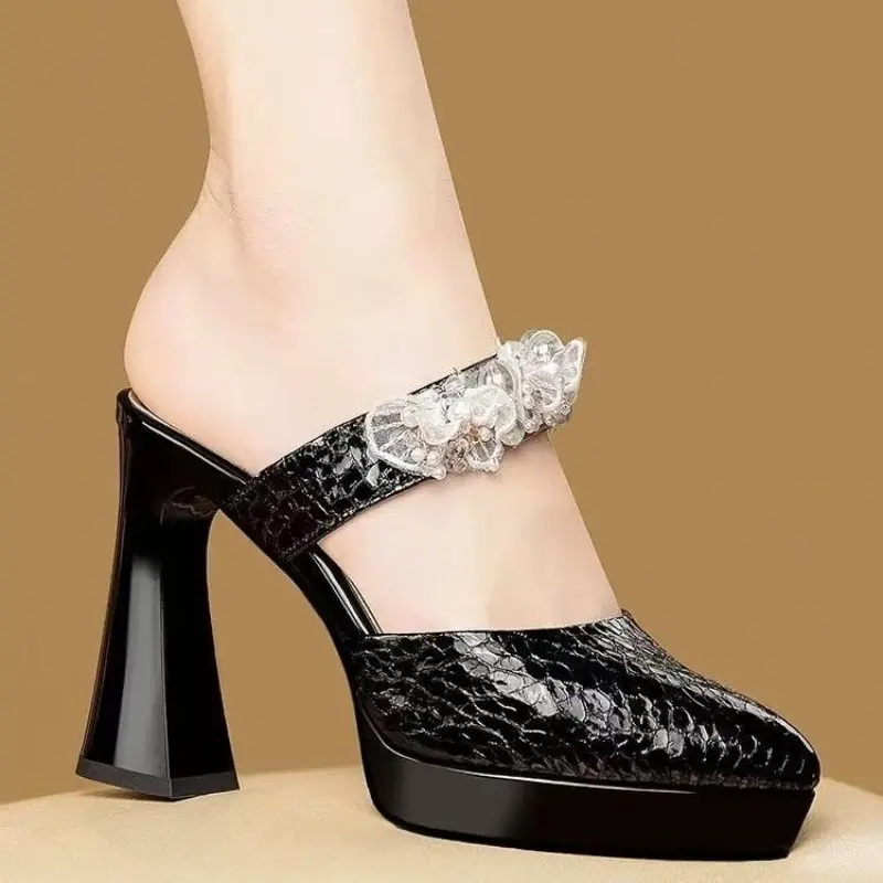 Waterproof Platform High Heel Sandals Spring New Pointed Head Shallow Mouth Set Foot Anti-slip Wear-resistant High Heels