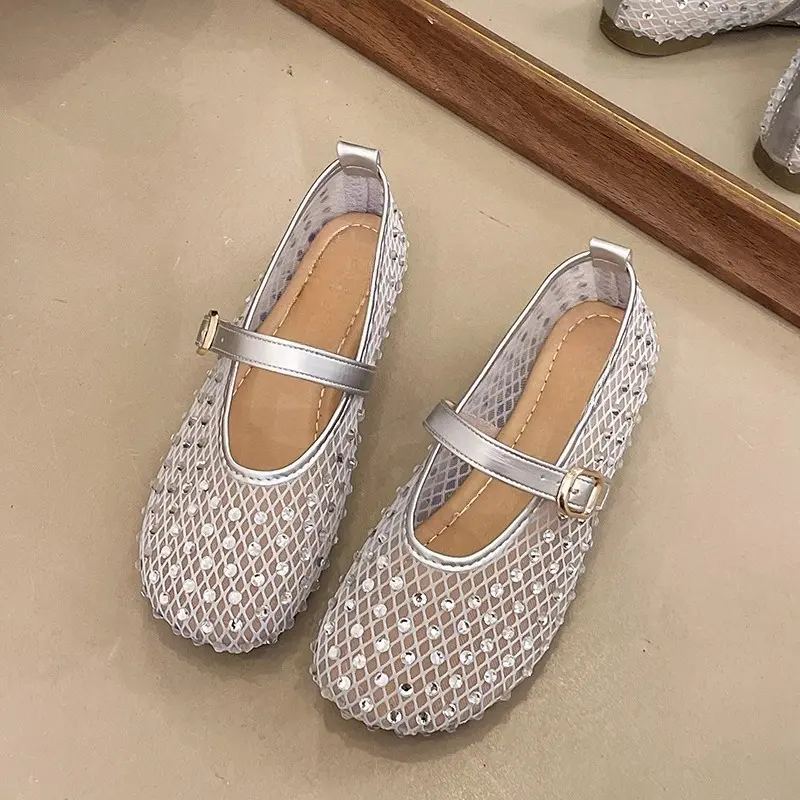 Summer Fishing Net Shoes Women's Breathable Cool Shoes New Temperament Hollow Flat Non-slip Slip-on Single Shoes