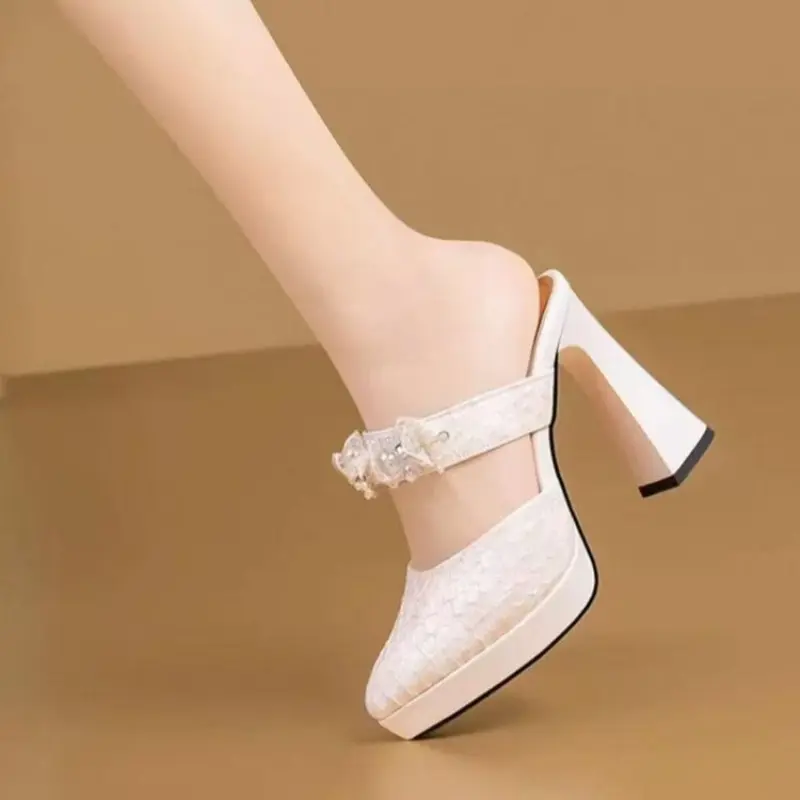 Waterproof Platform High Heel Sandals Spring New Pointed Head Shallow Mouth Set Foot Anti-slip Wear-resistant High Heels
