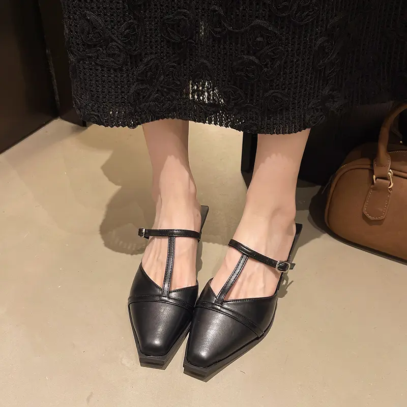 Leopard-print Leather Bun Head Square Slippers with Female Summer Outside Wear Summer New Non-slip Low Heel Roman Shoes