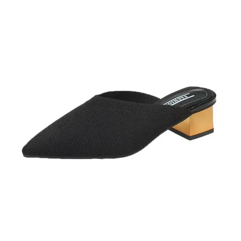 Baotou Semi-slippers Women's Spring and Summer New Pointed-toe Breathable Lazy Mid-heel Sandals