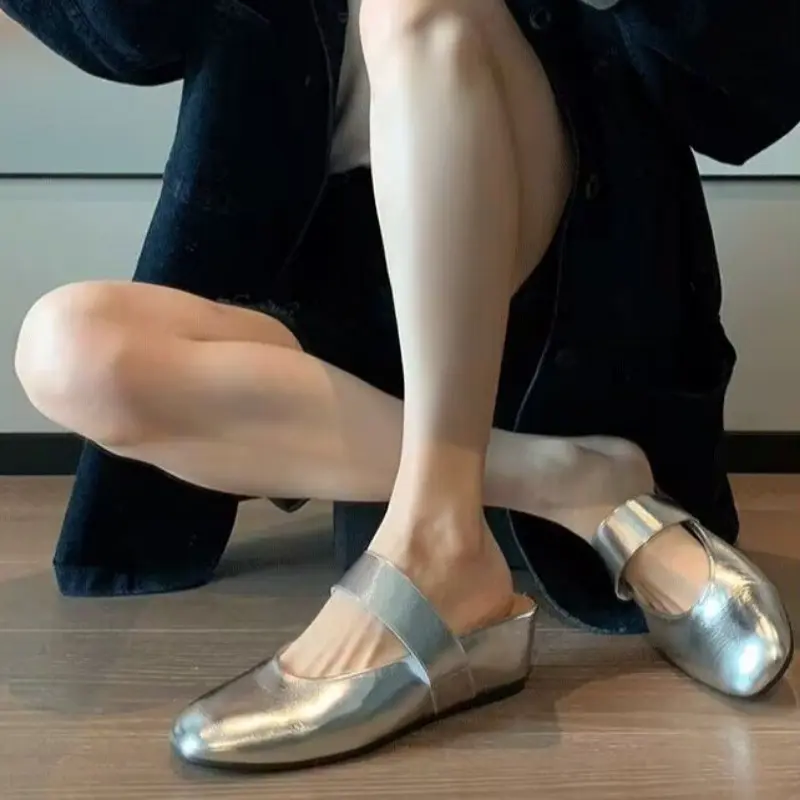 Women's Fashion Inside Increase Half Slippers Fall New Baotou Shallow Mouth Flat Sandals Mary Jane Shoes