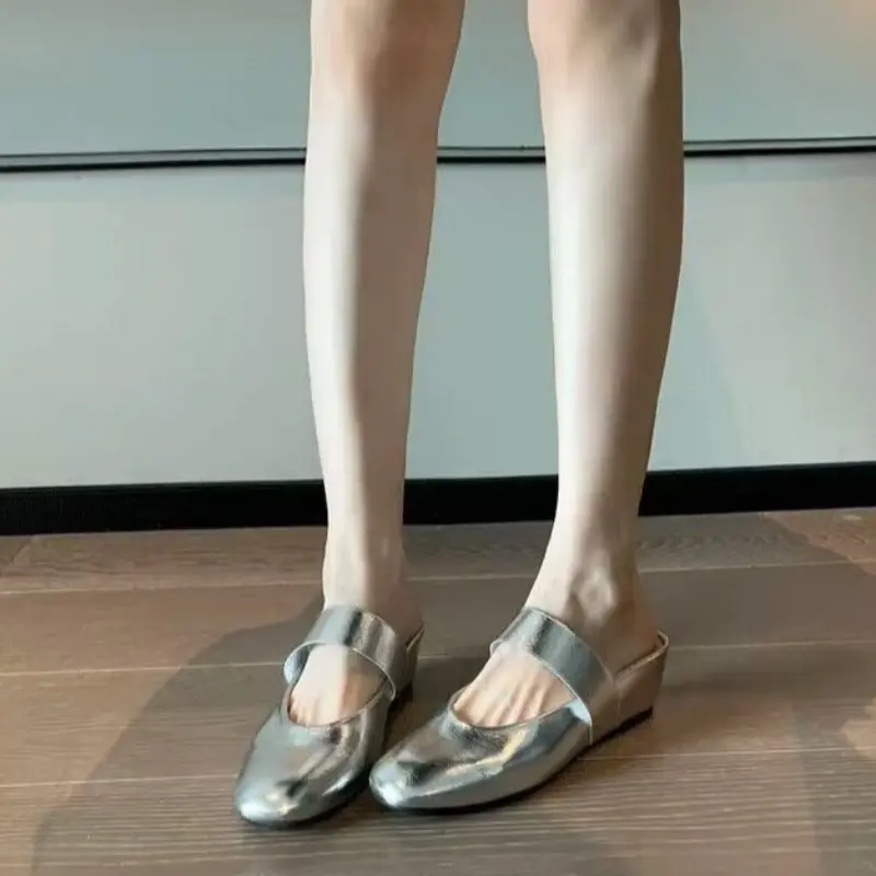 Women's Fashion Inside Increase Half Slippers Fall New Baotou Shallow Mouth Flat Sandals Mary Jane Shoes