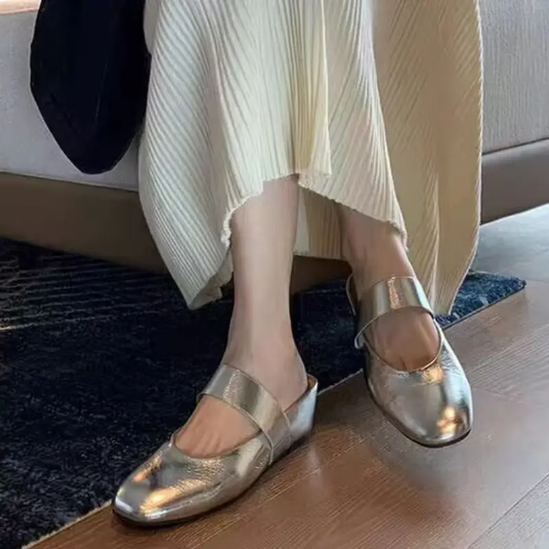 Women's Fashion Inside Increase Half Slippers Fall New Baotou Shallow Mouth Flat Sandals Mary Jane Shoes