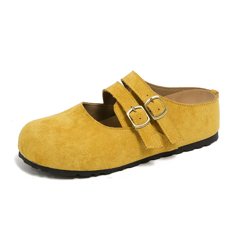 Baotou Slippers Spring New Style Round Head Shallow Mouth Cow Suede Cover Foot Anti-slip Wear-resistant Flat Shoes