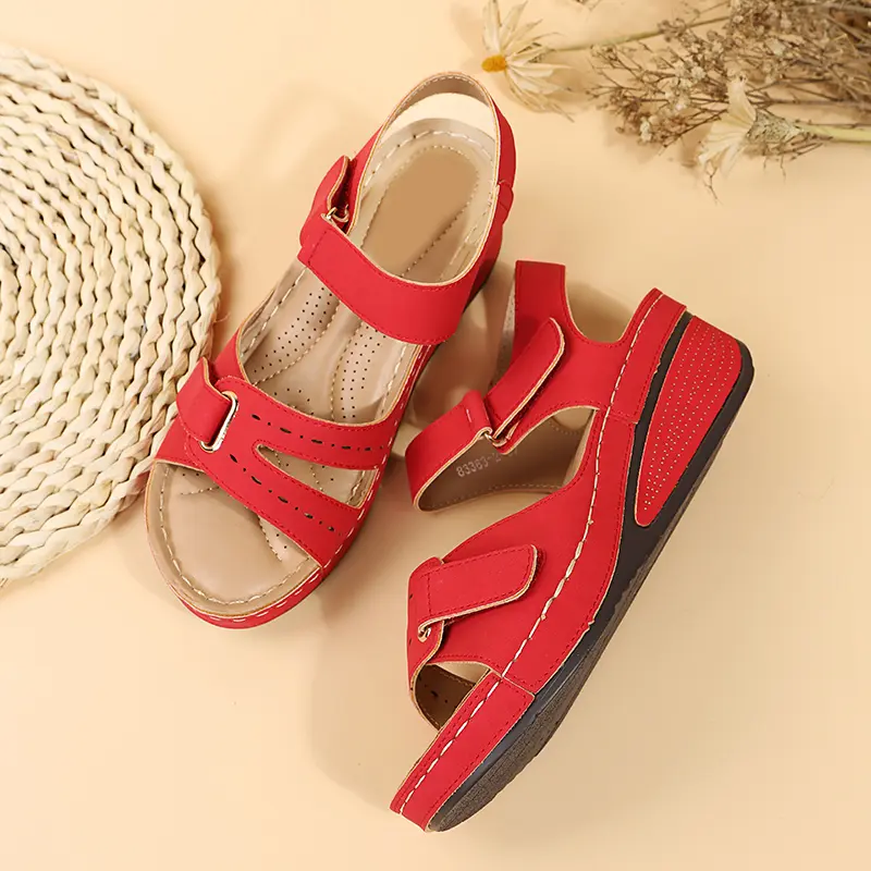 Women's Fashion Slope Heel Sandals Summer New Round Head Open Toe Thick Soles Anti-slip Wear-resistant Heel Shoes