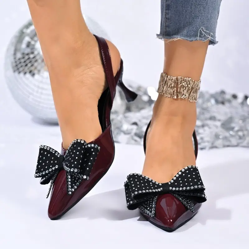 New Fashion Pointed Toe Back Trip Strap Sandals Women Baotou Shallow Mouth Stiletto Bow Slip Non-slip High Heels
