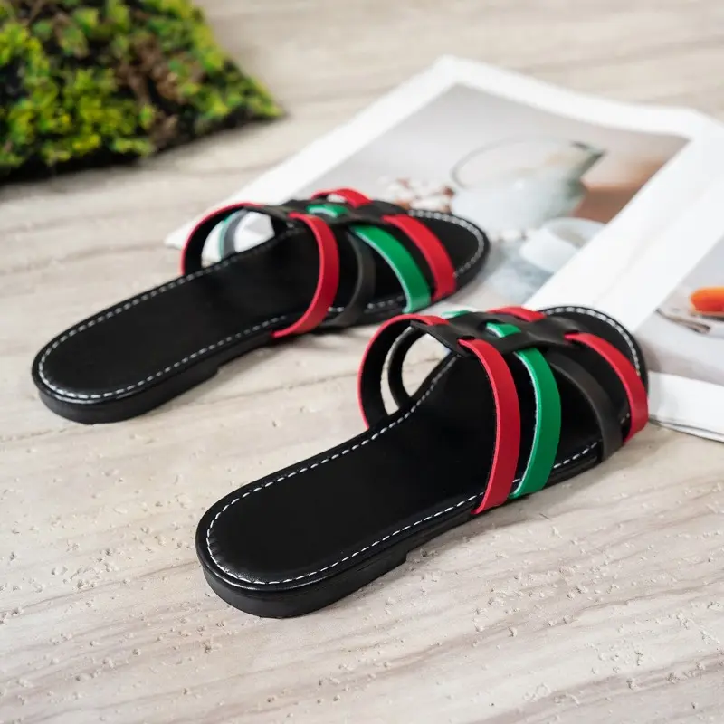 Summer New Flat Shoes Women Fashion Round Head Open Toe Thin Ribbon Woven Hollow Soft Sole Anti-slip Wear-resistant Slippers