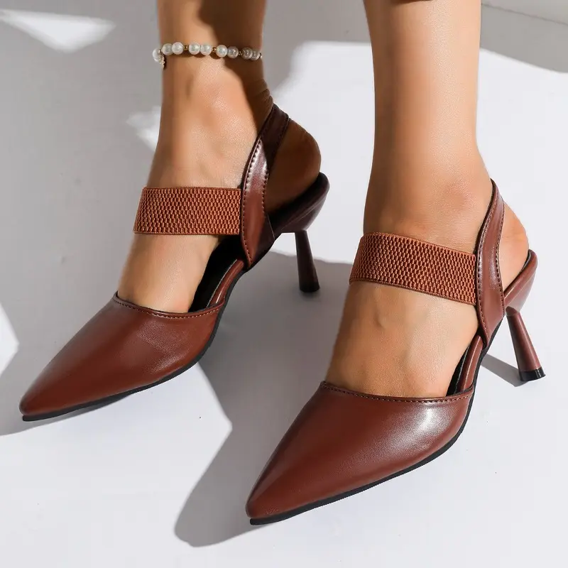 Fashion Stiletto Baotou Sandals Summer New Pointed Toe Shallow Mouth Slip-on Non-Slip Wear-Resistant High Heels
