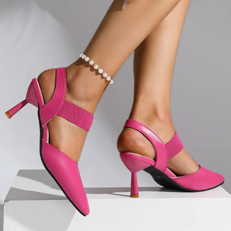Fashion Stiletto Baotou Sandals Summer New Pointed Toe Shallow Mouth Slip-on Non-Slip Wear-Resistant High Heels