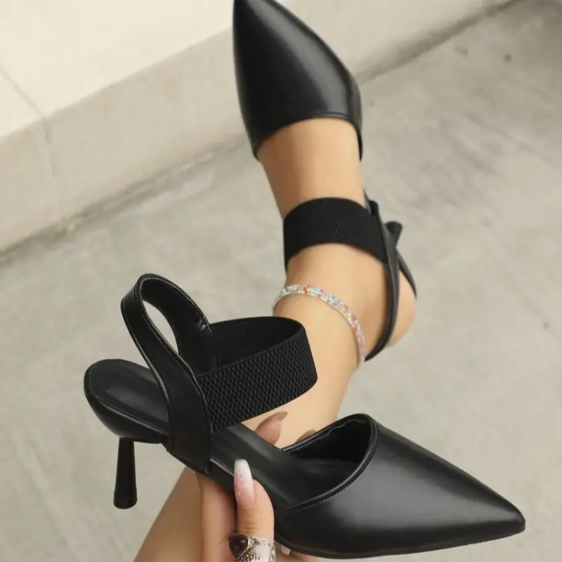 Fashion Stiletto Baotou Sandals Summer New Pointed Toe Shallow Mouth Slip-on Non-Slip Wear-Resistant High Heels