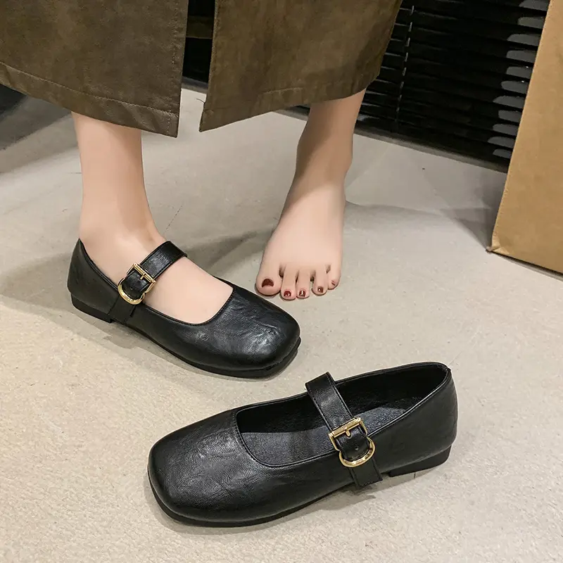 Women's Flat Shoes Autumn New Square Head Shallow Mouth Line with Soft Sole Anti-slip Wear-resistant Single Shoes