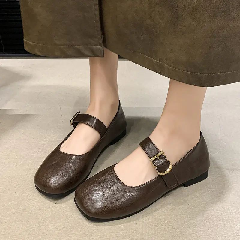 Women's Flat Shoes Autumn New Square Head Shallow Mouth Line with Soft Sole Anti-slip Wear-resistant Single Shoes