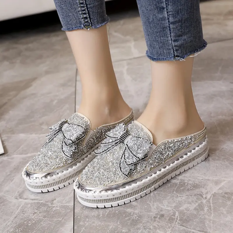 Baotou Slippers Women's New Autumn Round Head Sequin Deep Mouth Thick Sole Slip-on Lazy Shoes