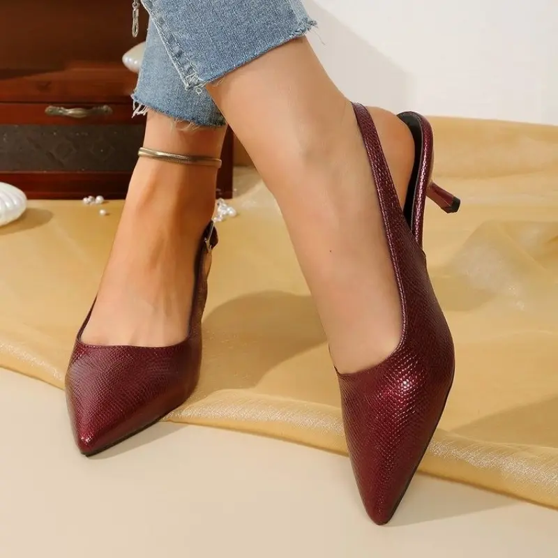 Women's Fashion Baotou Sandals Summer New Pointed Head Shallow Mouth with Anti-slip Wear-resistant Heel Shoes