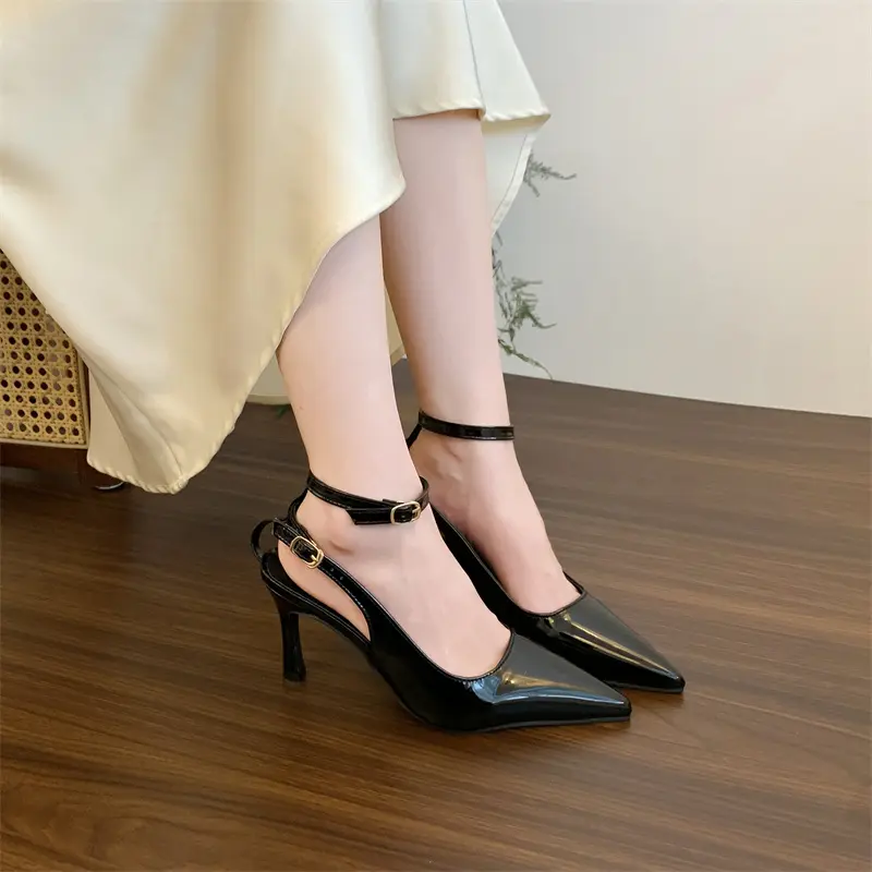 Pointed Patent Leather Hollow-out Baotou Sandals Women's New Pointed Toe Shallow Mouth Stiletto Temperament High Heels