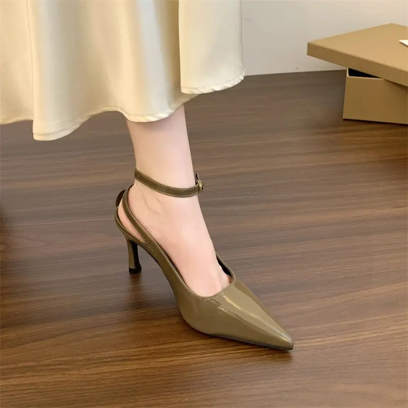 Pointed Patent Leather Hollow-out Baotou Sandals Women's New Pointed Toe Shallow Mouth Stiletto Temperament High Heels
