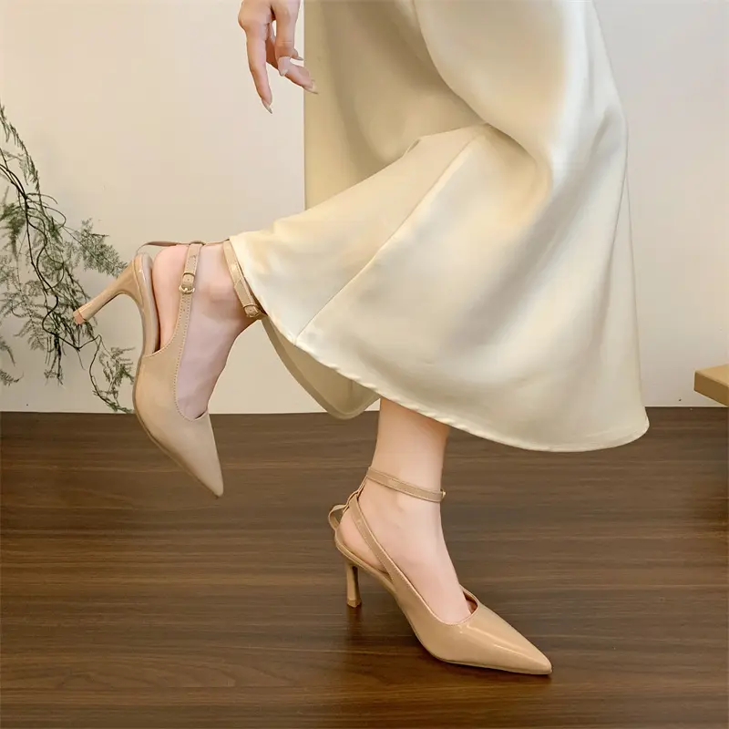 Pointed Patent Leather Hollow-out Baotou Sandals Women's New Pointed Toe Shallow Mouth Stiletto Temperament High Heels