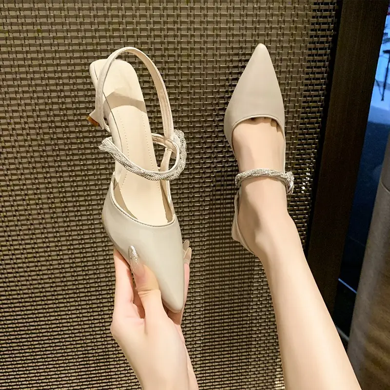 French Pointed Toe High Heels Women's Stiletto Summer New Temperament One Word Strap Premium Versatile Fashion Sandals