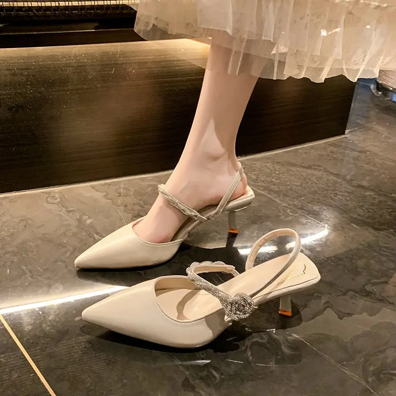 French Pointed Toe High Heels Women's Stiletto Summer New Temperament One Word Strap Premium Versatile Fashion Sandals