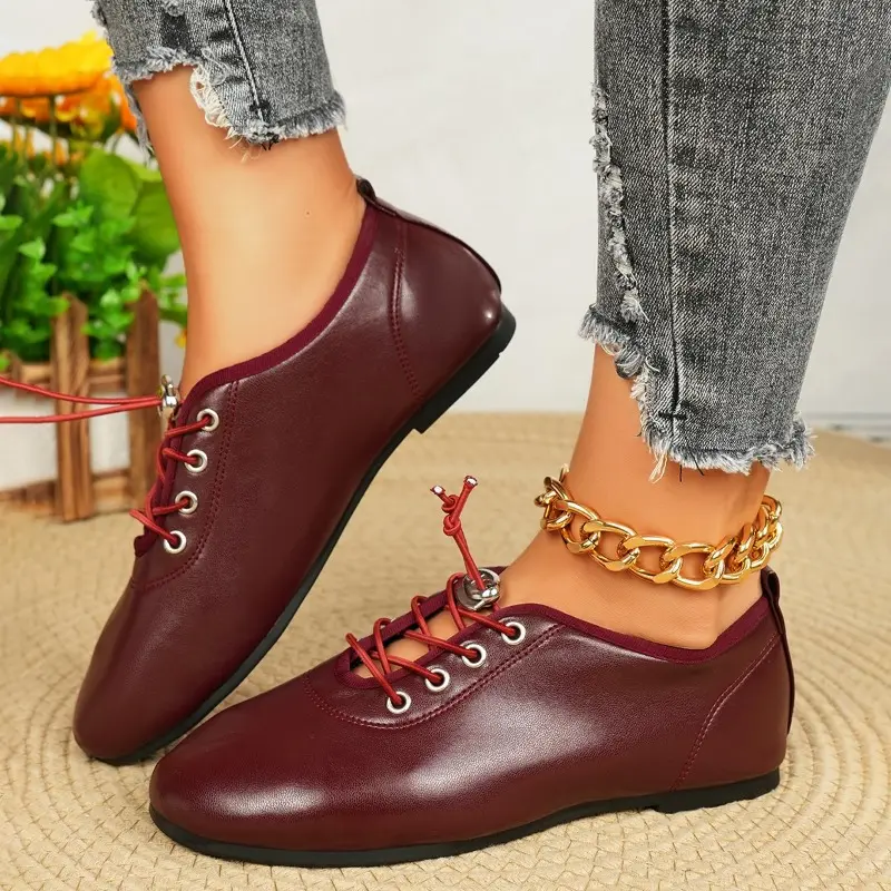 Spring New Flat Shoes Women's Fashion Round Head Deep Mouth Before Lacing Soft Sole Anti-slip Wear-resistant Single Shoes