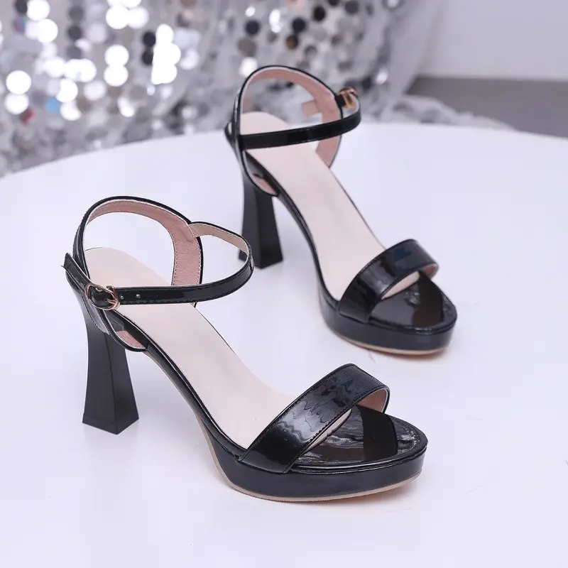 High Heel Sandals Summer New Square Head Open Toe Metal Buckle Waterproof Platform Anti-slip Wear-resistant Square Heel Shoes