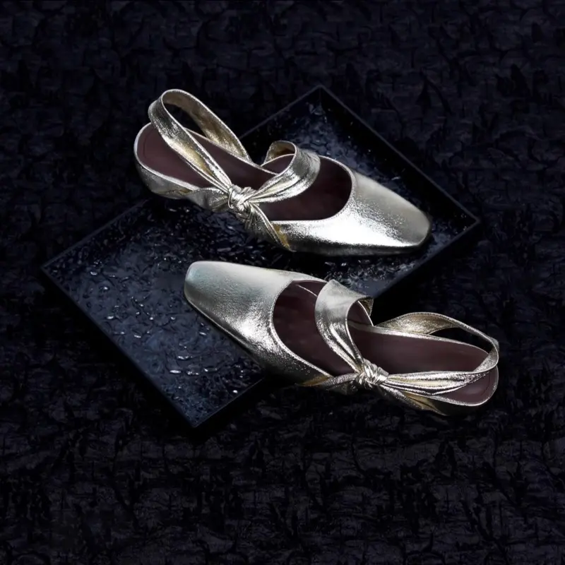 Baotou Sandals Summer New Square Head Shallow Mouth Butterfly Knot Soft Sole Anti-slip Wear-resistant Low Heel Shoes