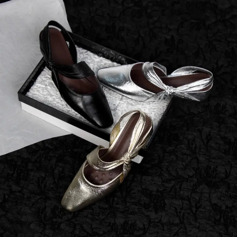 Baotou Sandals Summer New Square Head Shallow Mouth Butterfly Knot Soft Sole Anti-slip Wear-resistant Low Heel Shoes