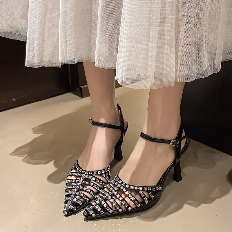 Women's Sequined Baotou High Heels Summer New Pointy, Shallow Hollowed-out Line with Non-slip Stiletto Sandals
