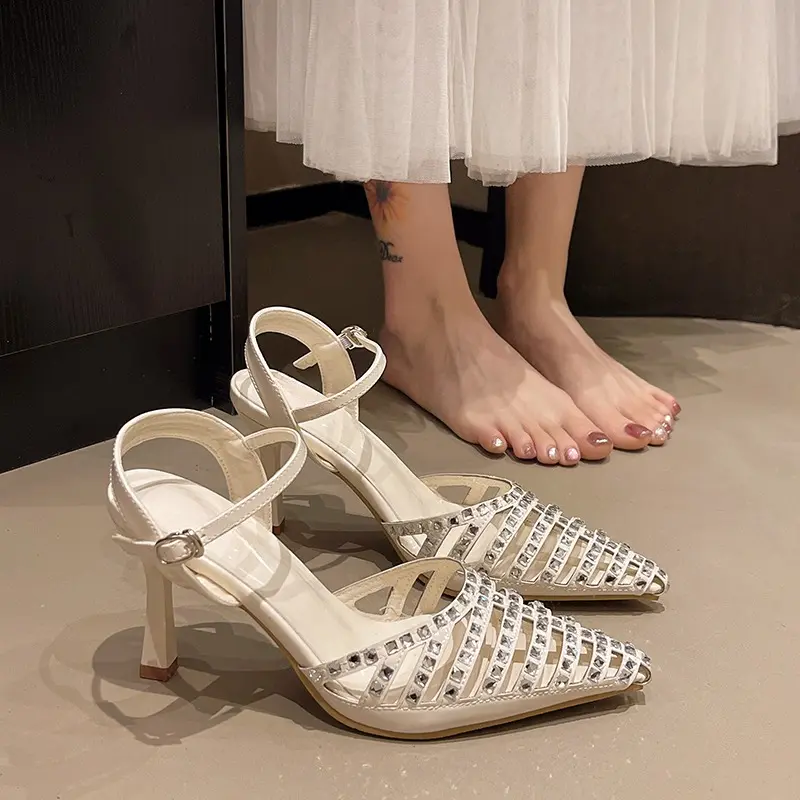 Women's Sequined Baotou High Heels Summer New Pointy, Shallow Hollowed-out Line with Non-slip Stiletto Sandals