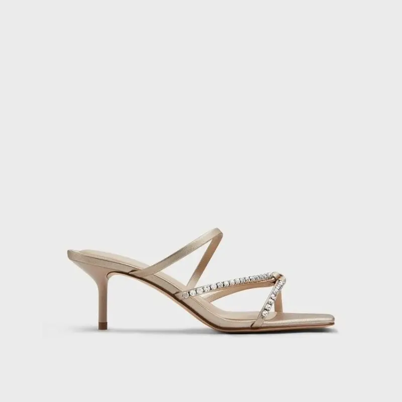 Fine Slippers Temperament Square Head Open Toe Crystal Buckle Set Foot Anti-slip Wear-resistant High Heels