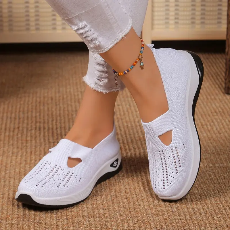 Autumn New Casual Sports Shoes Women's Fashion Round Head Mesh Cloth Breathable Soft Sole Non-slip Single Shoes