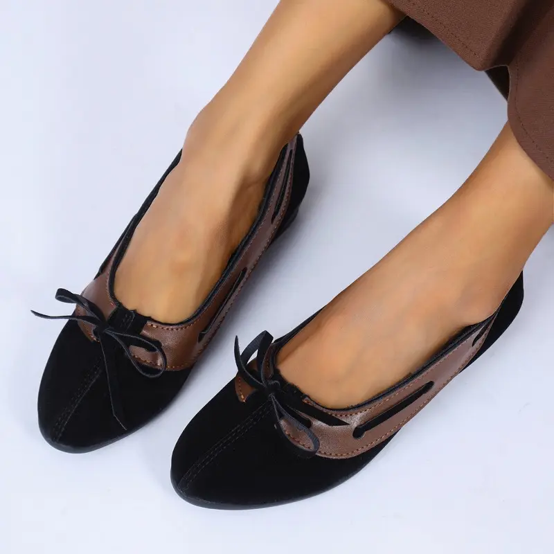 Soft Sole Soft Side Four Seasons Single Shoes Women's Retro Round Toe Bow Shallow Mouth Anti-slip Wear-resistant Low Top Shoes