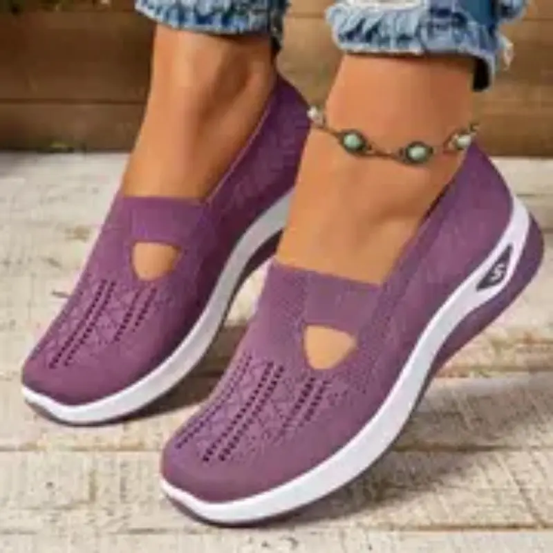 Autumn New Casual Sports Shoes Women's Fashion Round Head Mesh Cloth Breathable Soft Sole Non-slip Single Shoes
