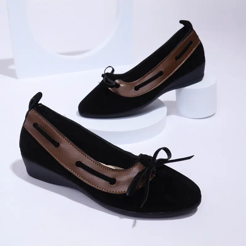 Soft Sole Soft Side Four Seasons Single Shoes Women's Retro Round Toe Bow Shallow Mouth Anti-slip Wear-resistant Low Top Shoes
