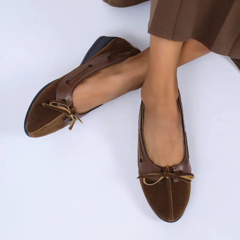 Soft Sole Soft Side Four Seasons Single Shoes Women's Retro Round Toe Bow Shallow Mouth Anti-slip Wear-resistant Low Top Shoes