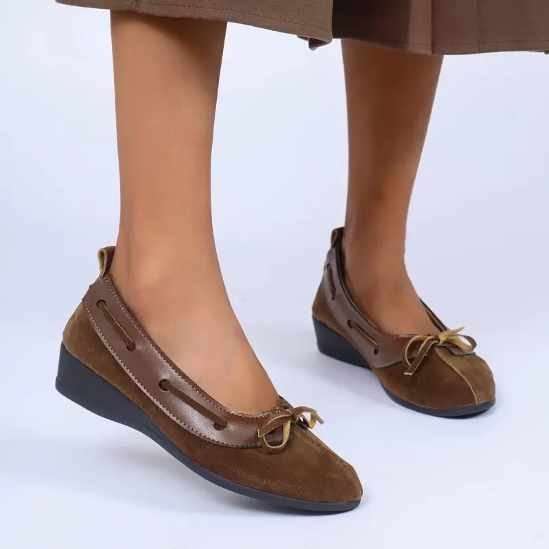 Soft Sole Soft Side Four Seasons Single Shoes Women's Retro Round Toe Bow Shallow Mouth Anti-slip Wear-resistant Low Top Shoes