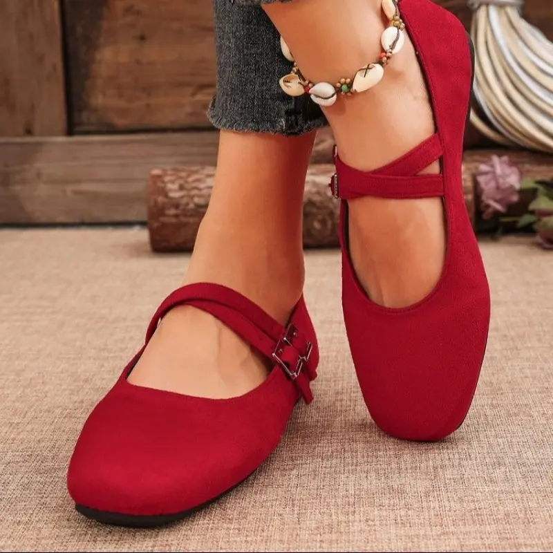 Women's Fashion Flat Shoes Autumn New Square Head Shallow Mouth Soft Sole Anti-slip Wear-resistant Low-top Shoes
