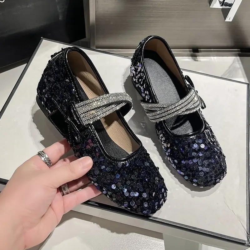 Bow Rhinestone Single Shoes Autumn New Round Toe Shallow Mouth Soft Sole Non-slip Wear-resistant Low Heel Shoes